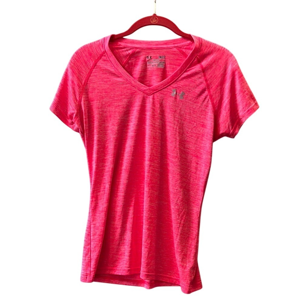 Under Armour Women's Pink V-Neck Semi-Fitted Top Size Small